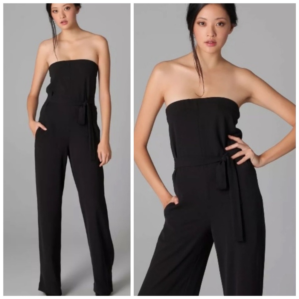 Vince black strapless tie waist wide leg jumpsuit size 4